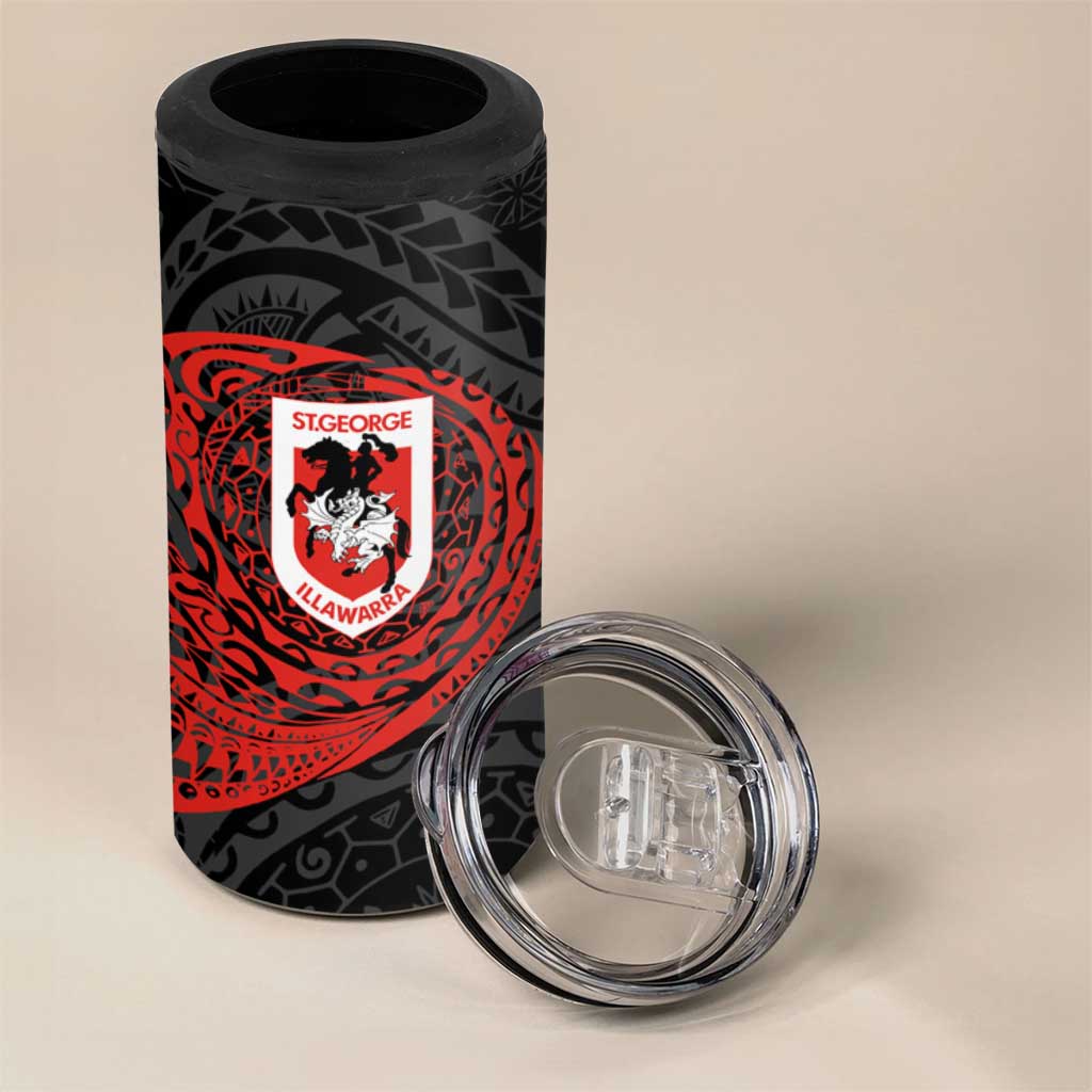 Personalized St George Illawarra Dragons 4 in 1 Can Cooler Tumbler Polynesian Tribal Chest and Sleeve Tattoo