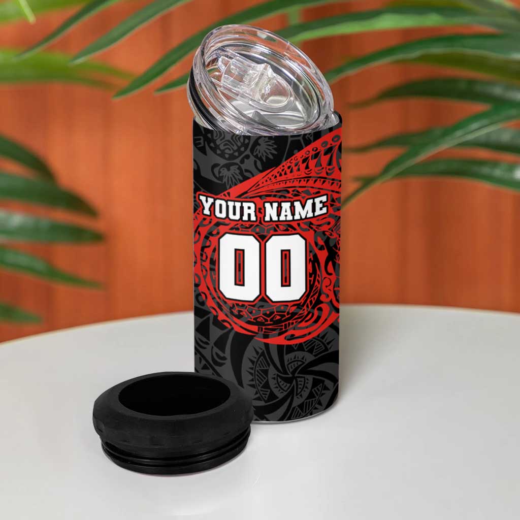 Personalized St George Illawarra Dragons 4 in 1 Can Cooler Tumbler Polynesian Tribal Chest and Sleeve Tattoo