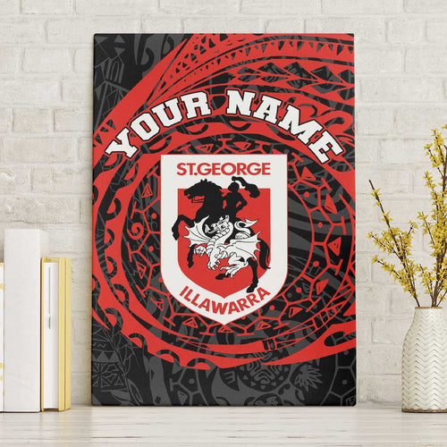 Personalized St George Illawarra Dragons Canvas Wall Art Polynesian Tribal Chest and Sleeve Tattoo