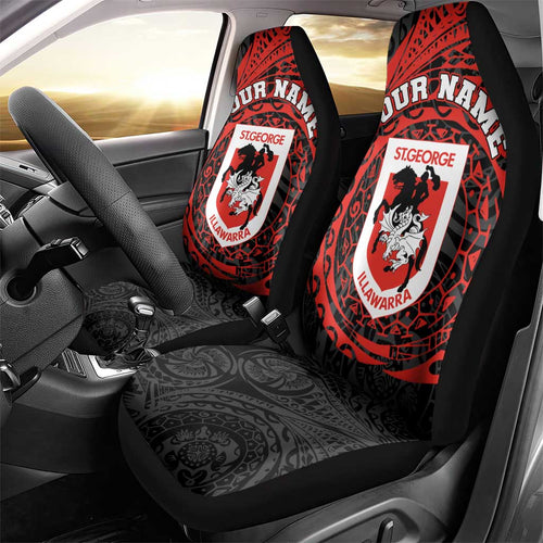 Personalized St George Illawarra Dragons Car Seat Cover Polynesian Tribal Chest and Sleeve Tattoo
