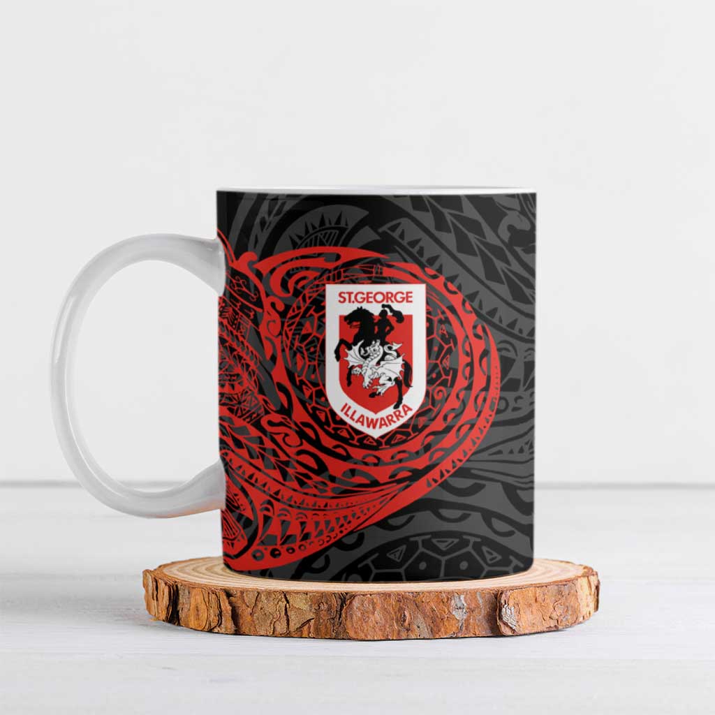 Personalized St George Illawarra Dragons Ceramic Mug Polynesian Tribal Chest and Sleeve Tattoo
