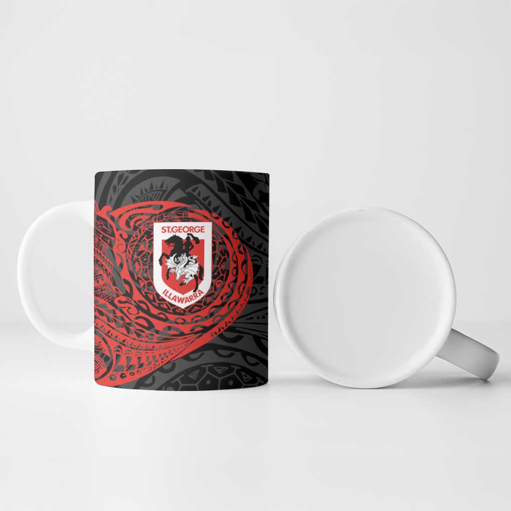 Personalized St George Illawarra Dragons Ceramic Mug Polynesian Tribal Chest and Sleeve Tattoo