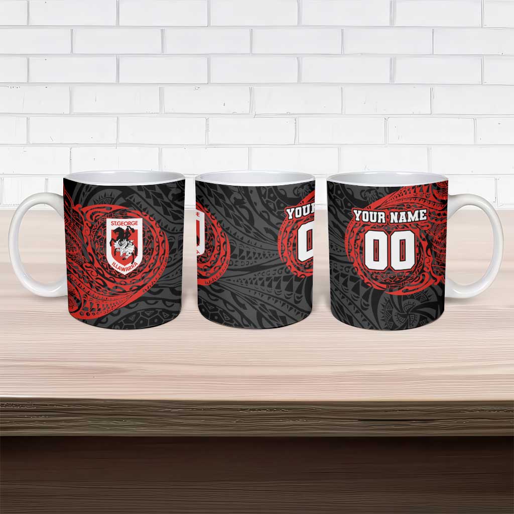 Personalized St George Illawarra Dragons Ceramic Mug Polynesian Tribal Chest and Sleeve Tattoo