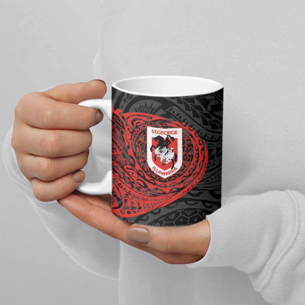 Personalized St George Illawarra Dragons Ceramic Mug Polynesian Tribal Chest and Sleeve Tattoo