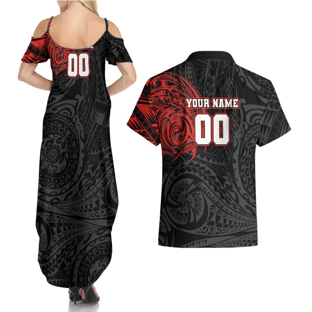 Personalized St George Illawarra Dragons Couples Matching Summer Maxi Dress and Hawaiian Shirt Polynesian Tribal Chest and Sleeve Tattoo