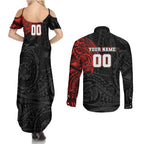 Personalized St George Illawarra Dragons Couples Matching Summer Maxi Dress and Long Sleeve Button Shirt Polynesian Tribal Chest and Sleeve Tattoo