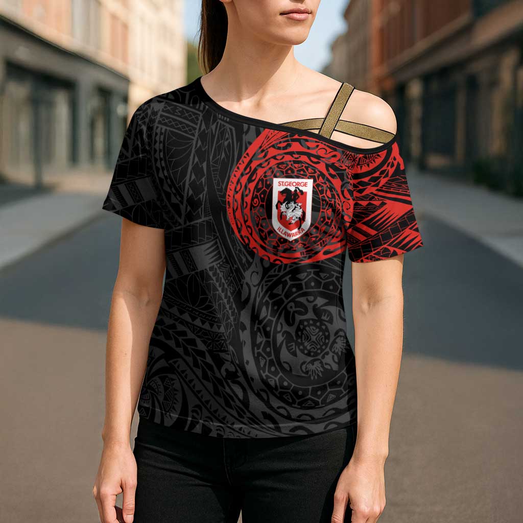 Personalized St George Illawarra Dragons Cross Shoulder Shirt Polynesian Tribal Chest and Sleeve Tattoo