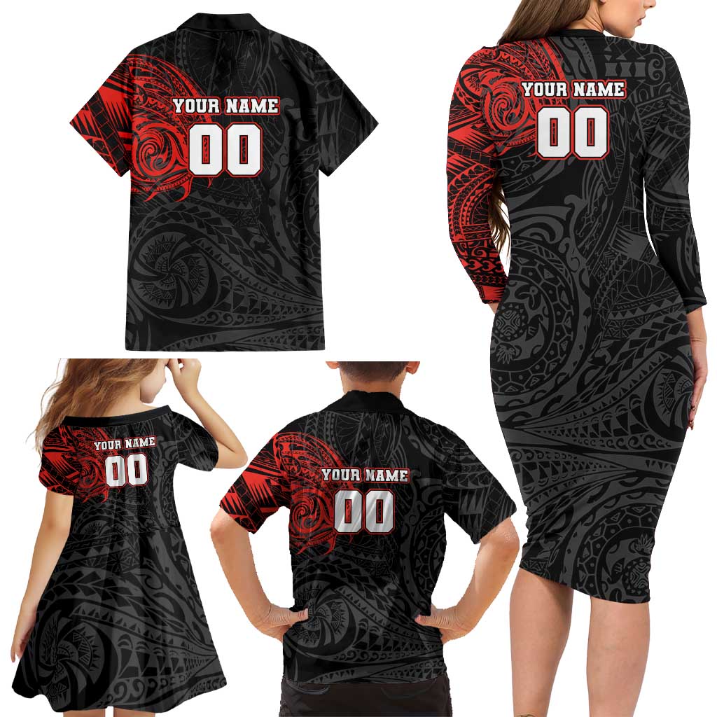 Personalized St George Illawarra Dragons Family Matching Long Sleeve Bodycon Dress and Hawaiian Shirt Polynesian Tribal Chest and Sleeve Tattoo
