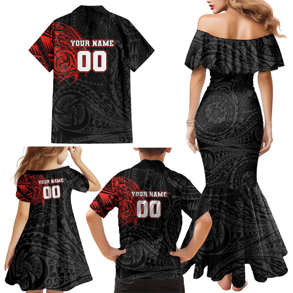 Personalized St George Illawarra Dragons Family Matching Mermaid Dress and Hawaiian Shirt Polynesian Tribal Chest and Sleeve Tattoo