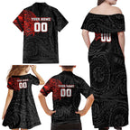 Personalized St George Illawarra Dragons Family Matching Off Shoulder Maxi Dress and Hawaiian Shirt Polynesian Tribal Chest and Sleeve Tattoo