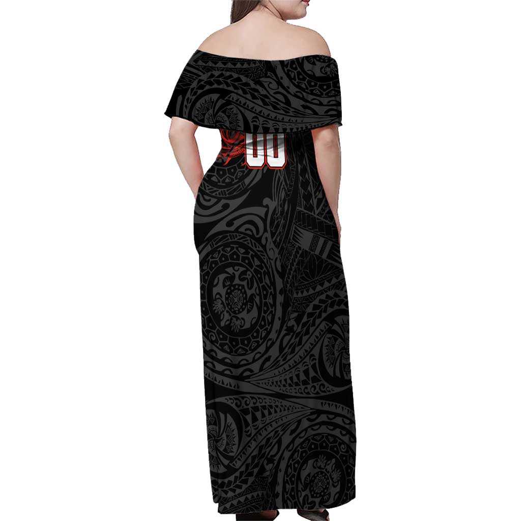 Personalized St George Illawarra Dragons Family Matching Off Shoulder Maxi Dress and Hawaiian Shirt Polynesian Tribal Chest and Sleeve Tattoo