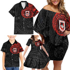 Personalized St George Illawarra Dragons Family Matching Off Shoulder Short Dress and Hawaiian Shirt Polynesian Tribal Chest and Sleeve Tattoo