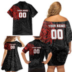 Personalized St George Illawarra Dragons Family Matching Off Shoulder Short Dress and Hawaiian Shirt Polynesian Tribal Chest and Sleeve Tattoo