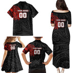 Personalized St George Illawarra Dragons Family Matching Puletasi and Hawaiian Shirt Polynesian Tribal Chest and Sleeve Tattoo