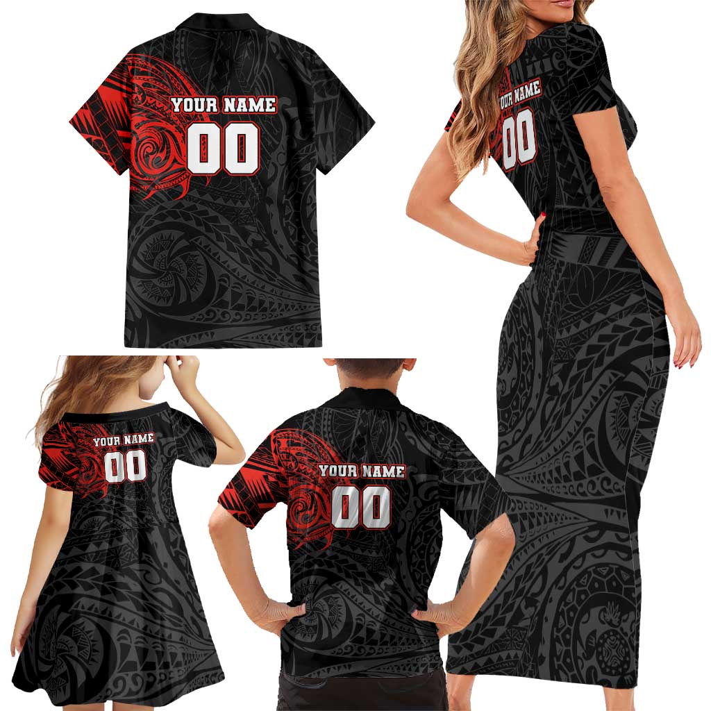 Personalized St George Illawarra Dragons Family Matching Short Sleeve Bodycon Dress and Hawaiian Shirt Polynesian Tribal Chest and Sleeve Tattoo