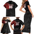 Personalized St George Illawarra Dragons Family Matching Short Sleeve Bodycon Dress and Hawaiian Shirt Polynesian Tribal Chest and Sleeve Tattoo