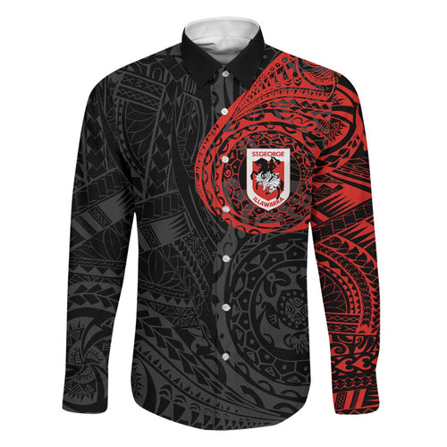 Personalized St George Illawarra Dragons Family Matching Short Sleeve Bodycon Dress and Hawaiian Shirt Polynesian Tribal Chest and Sleeve Tattoo
