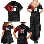Personalized St George Illawarra Dragons Family Matching Summer Maxi Dress and Hawaiian Shirt Polynesian Tribal Chest and Sleeve Tattoo