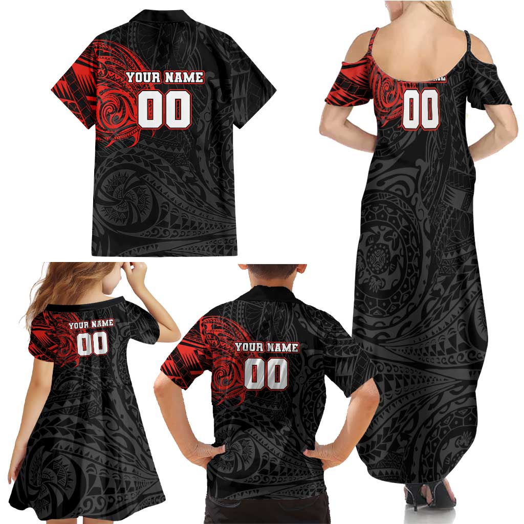 Personalized St George Illawarra Dragons Family Matching Summer Maxi Dress and Hawaiian Shirt Polynesian Tribal Chest and Sleeve Tattoo