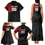 Personalized St George Illawarra Dragons Family Matching Tank Maxi Dress and Hawaiian Shirt Polynesian Tribal Chest and Sleeve Tattoo