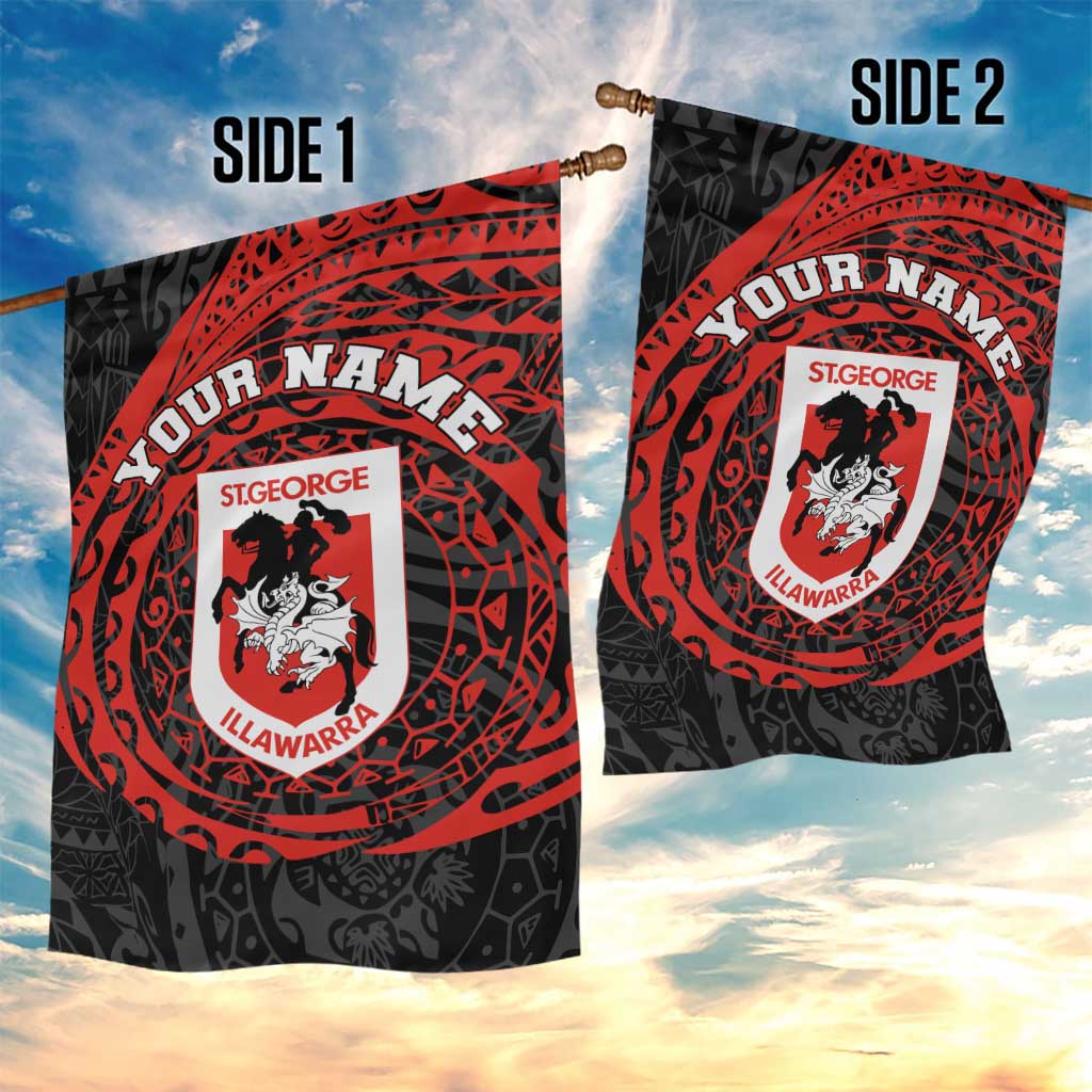 Personalized St George Illawarra Dragons Garden Flag Polynesian Tribal Chest and Sleeve Tattoo