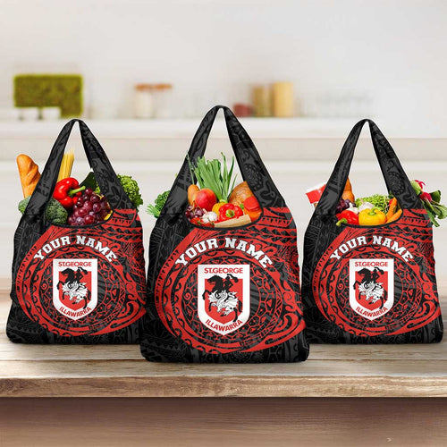 Personalized St George Illawarra Dragons Grocery Bag Polynesian Tribal Chest and Sleeve Tattoo