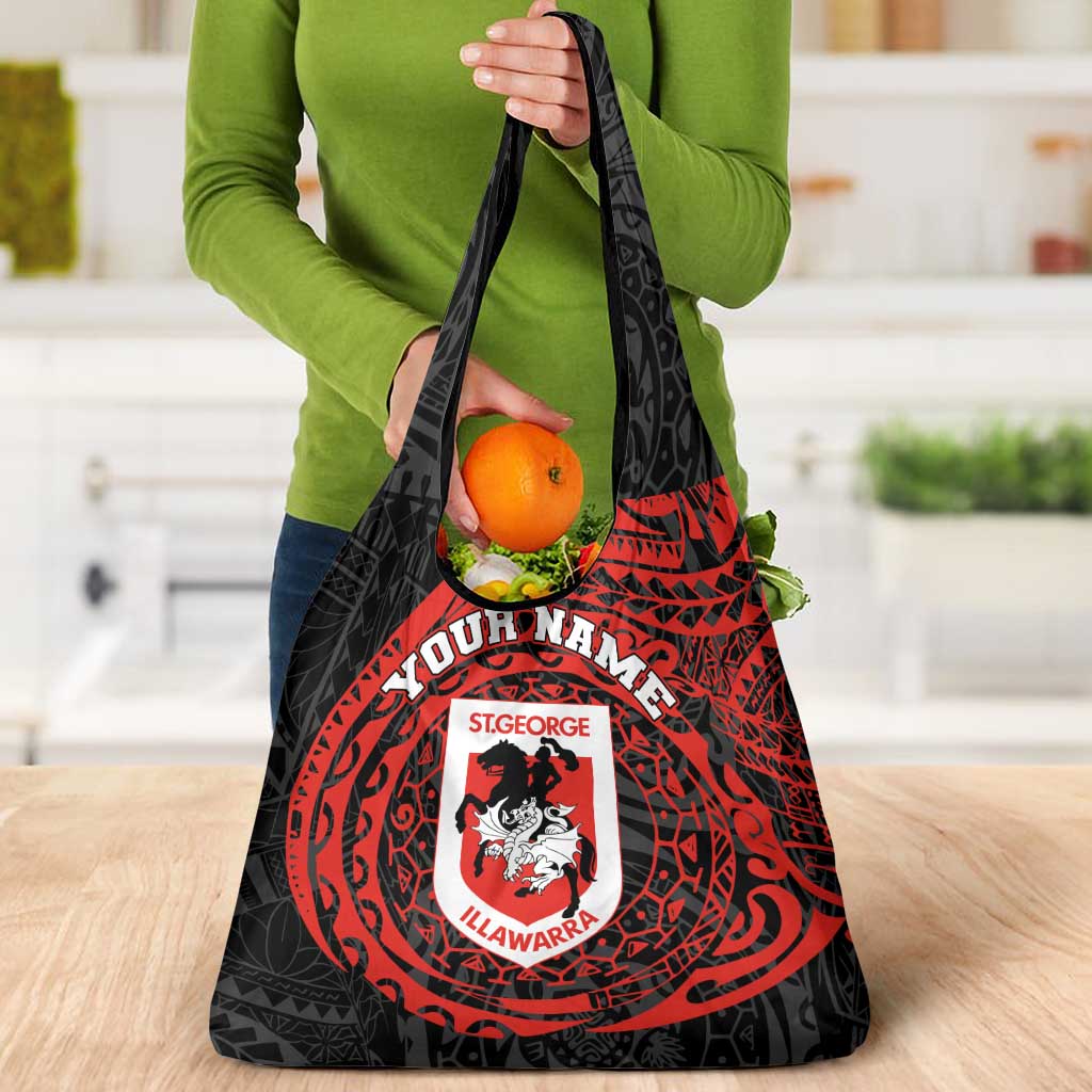 Personalized St George Illawarra Dragons Grocery Bag Polynesian Tribal Chest and Sleeve Tattoo