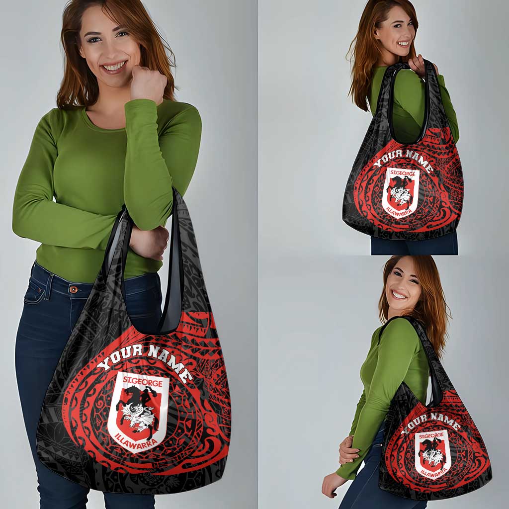 Personalized St George Illawarra Dragons Grocery Bag Polynesian Tribal Chest and Sleeve Tattoo