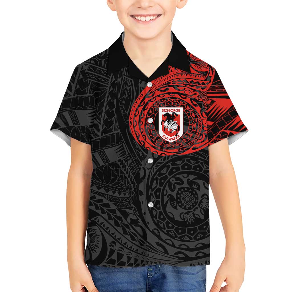 Personalized St George Illawarra Dragons Hawaiian Shirt Polynesian Tribal Chest and Sleeve Tattoo