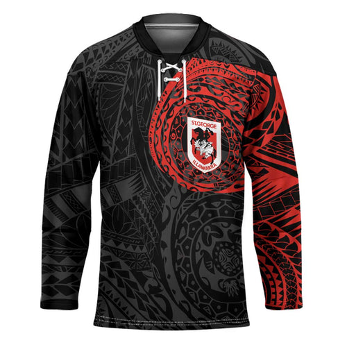 Personalized St George Illawarra Dragons Hockey Jersey Polynesian Tribal Chest and Sleeve Tattoo