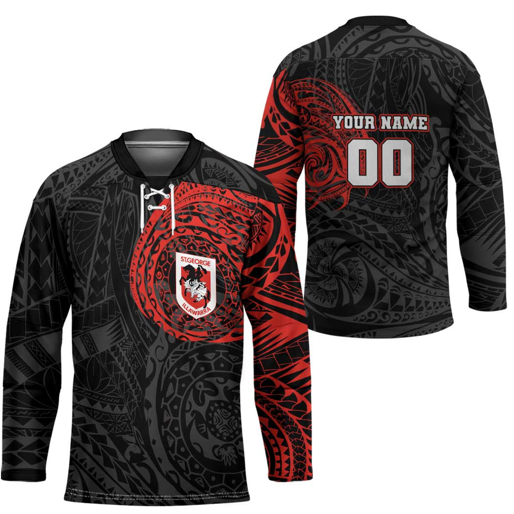 Personalized St George Illawarra Dragons Hockey Jersey Polynesian Tribal Chest and Sleeve Tattoo