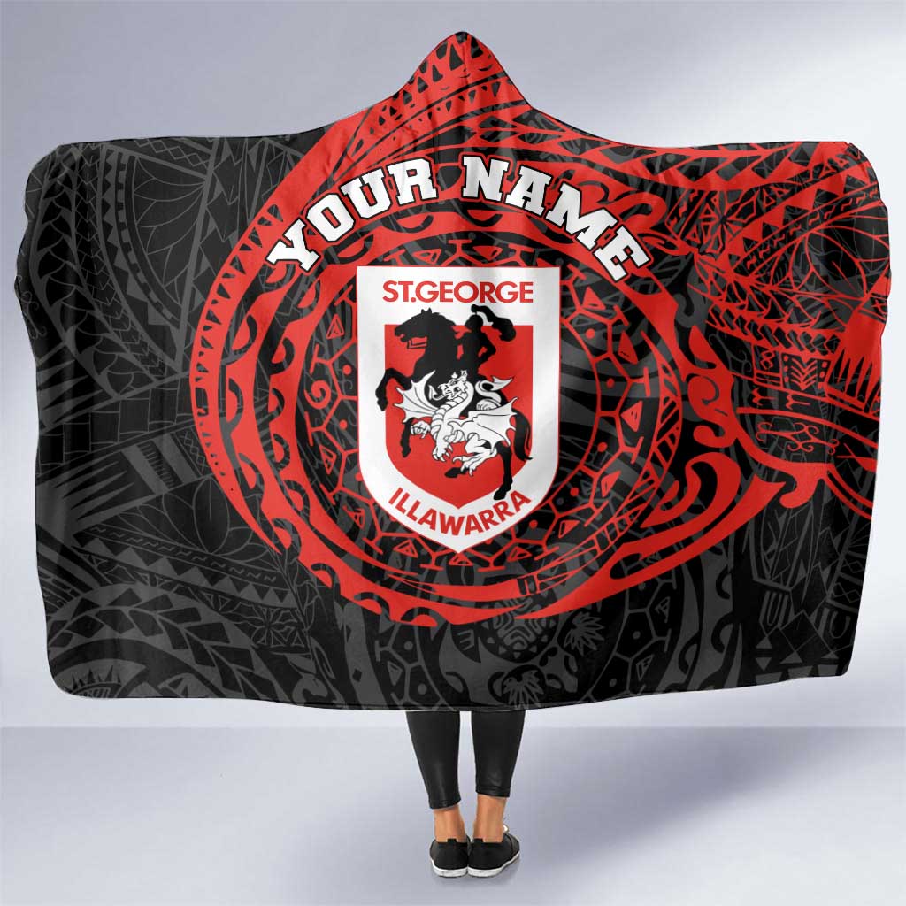 Personalized St George Illawarra Dragons Hooded Blanket Polynesian Tribal Chest and Sleeve Tattoo