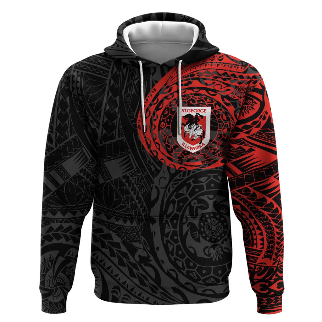 Personalized St George Illawarra Dragons Hoodie Polynesian Tribal Chest and Sleeve Tattoo