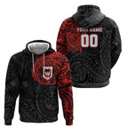Personalized St George Illawarra Dragons Hoodie Polynesian Tribal Chest and Sleeve Tattoo