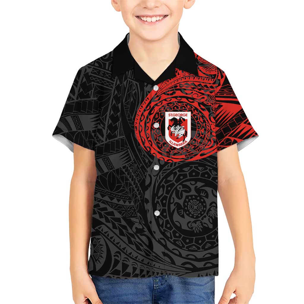 Personalized St George Illawarra Dragons Kid Hawaiian Shirt Polynesian Tribal Chest and Sleeve Tattoo