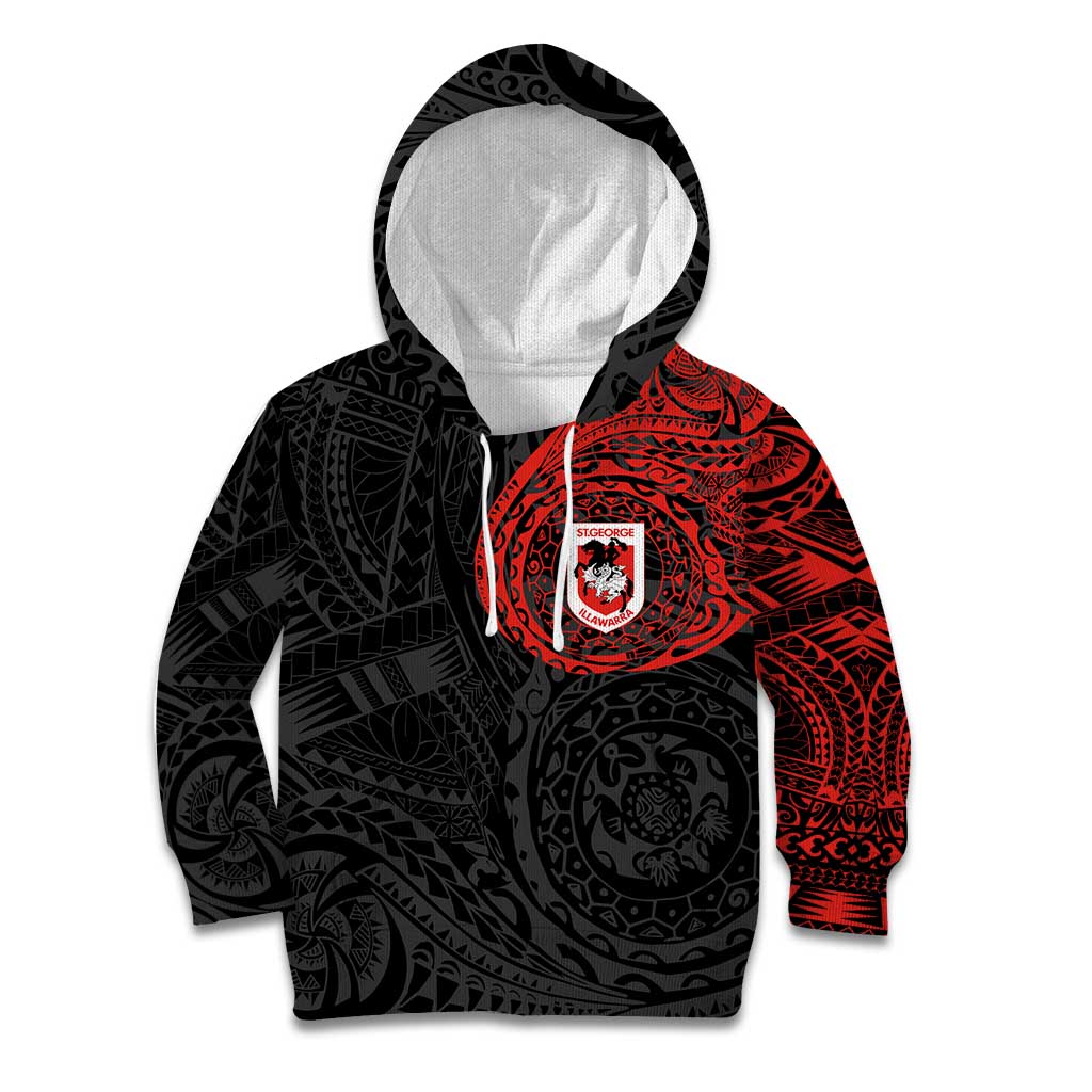 Personalized St George Illawarra Dragons Kid Hoodie Polynesian Tribal Chest and Sleeve Tattoo