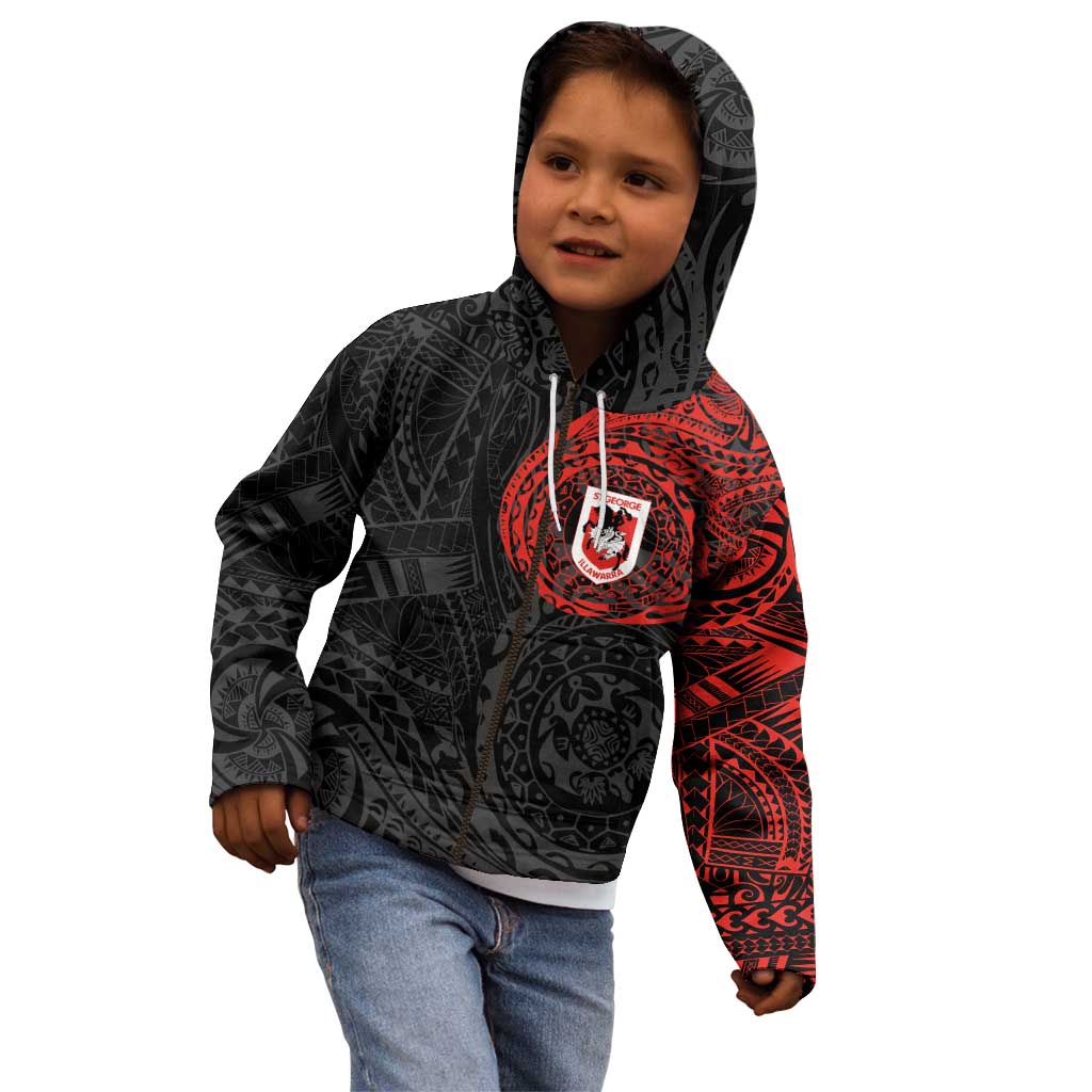 Personalized St George Illawarra Dragons Kid Hoodie Polynesian Tribal Chest and Sleeve Tattoo