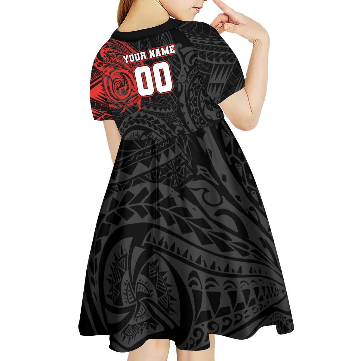Personalized St George Illawarra Dragons Kid Short Sleeve Dress Polynesian Tribal Chest and Sleeve Tattoo