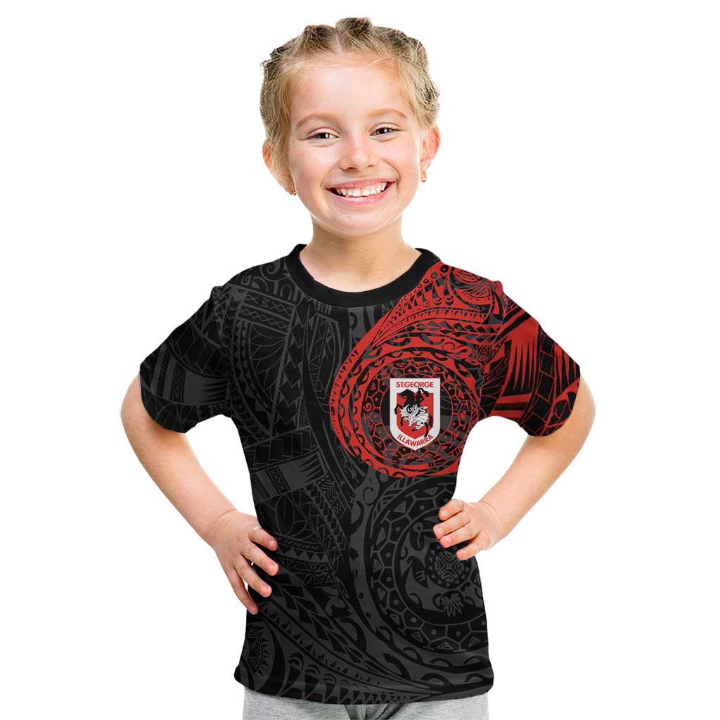 Personalized St George Illawarra Dragons Kid T Shirt Polynesian Tribal Chest and Sleeve Tattoo