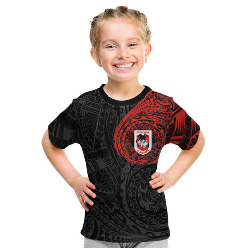 Personalized St George Illawarra Dragons Kid T Shirt Polynesian Tribal Chest and Sleeve Tattoo