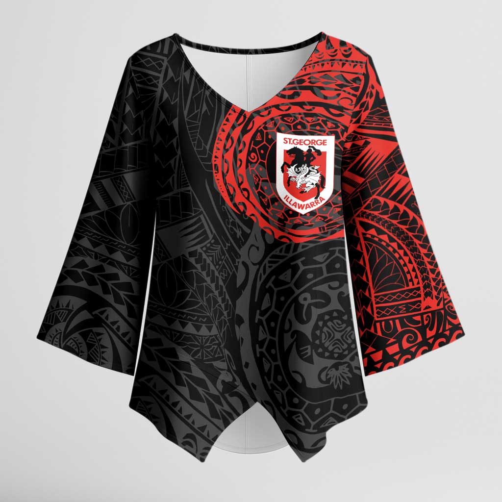 Personalized St George Illawarra Dragons Kimono Sleeve Blouse Polynesian Tribal Chest and Sleeve Tattoo