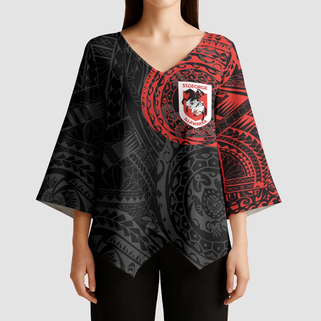 Personalized St George Illawarra Dragons Kimono Sleeve Blouse Polynesian Tribal Chest and Sleeve Tattoo