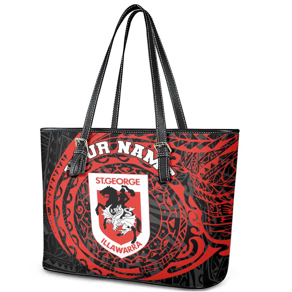 Personalized St George Illawarra Dragons Leather Tote Bag Polynesian Tribal Chest and Sleeve Tattoo