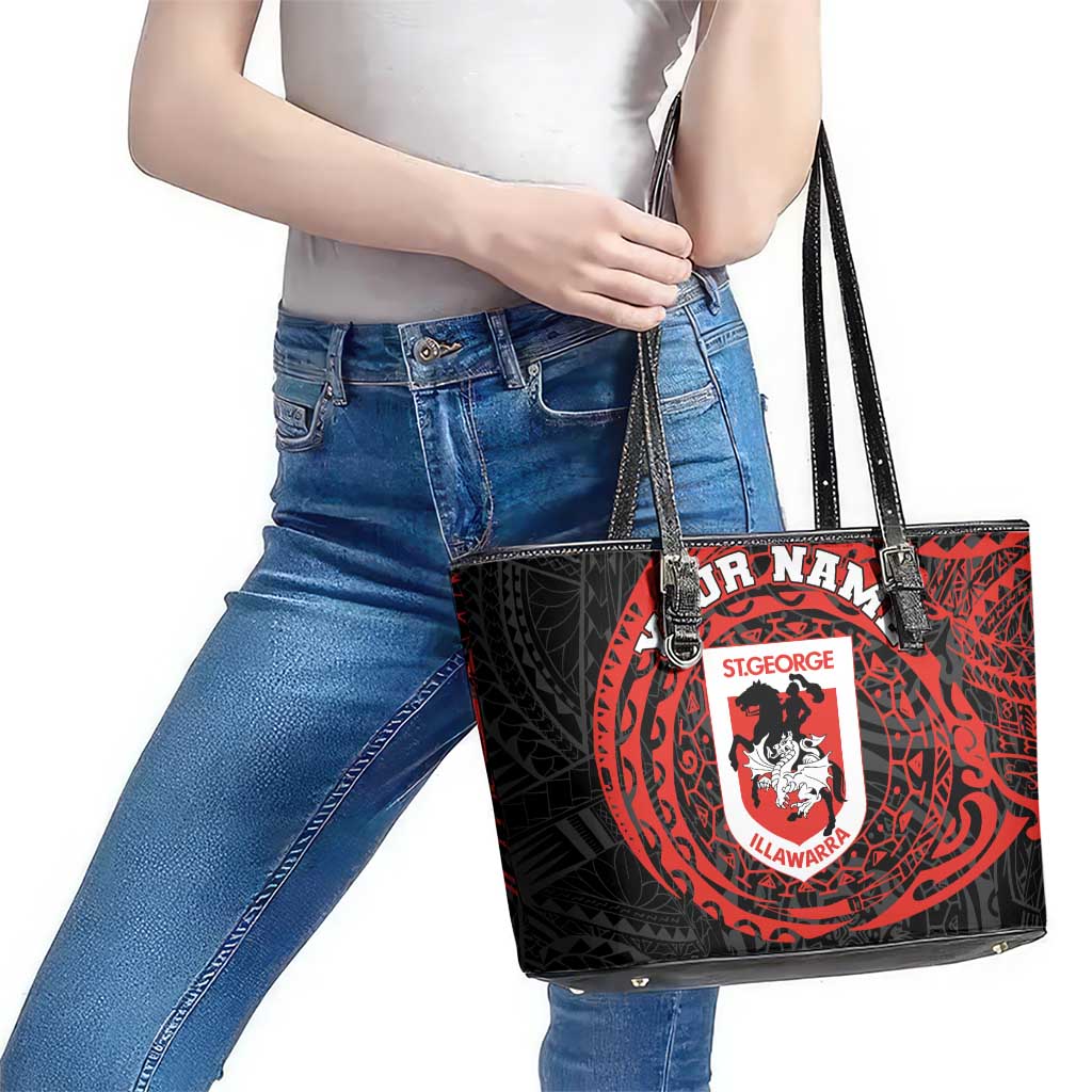 Personalized St George Illawarra Dragons Leather Tote Bag Polynesian Tribal Chest and Sleeve Tattoo