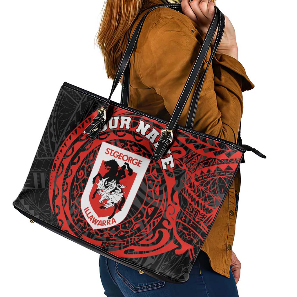 Personalized St George Illawarra Dragons Leather Tote Bag Polynesian Tribal Chest and Sleeve Tattoo