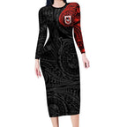 Personalized St George Illawarra Dragons Long Sleeve Bodycon Dress Polynesian Tribal Chest and Sleeve Tattoo