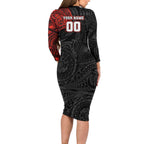 Personalized St George Illawarra Dragons Long Sleeve Bodycon Dress Polynesian Tribal Chest and Sleeve Tattoo