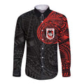 Personalized St George Illawarra Dragons Long Sleeve Button Shirt Polynesian Tribal Chest and Sleeve Tattoo
