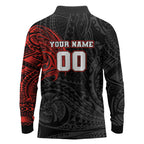 Personalized St George Illawarra Dragons Long Sleeve Polo Shirt Polynesian Tribal Chest and Sleeve Tattoo