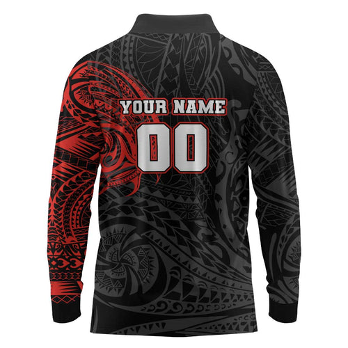 Personalized St George Illawarra Dragons Long Sleeve Polo Shirt Polynesian Tribal Chest and Sleeve Tattoo